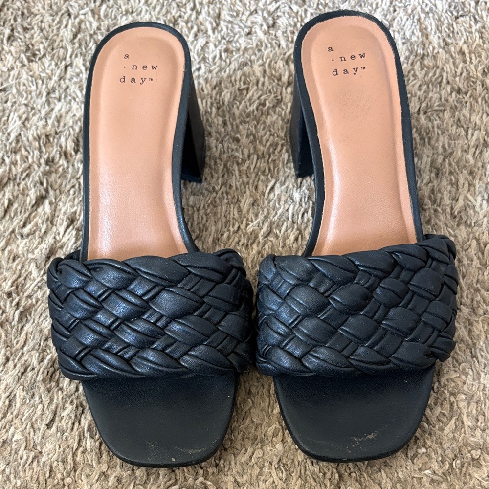 A New Day Black Woven Mules heels